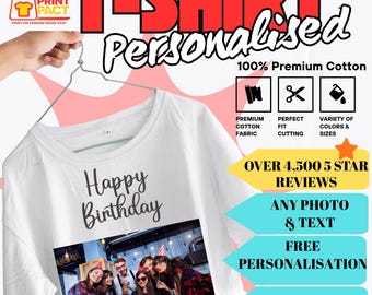 Personalised Photo & Text T-Shirt: Custom Design Unisex Tee gift for parties, hen do's, birthdays, events, races, marathons, family tees