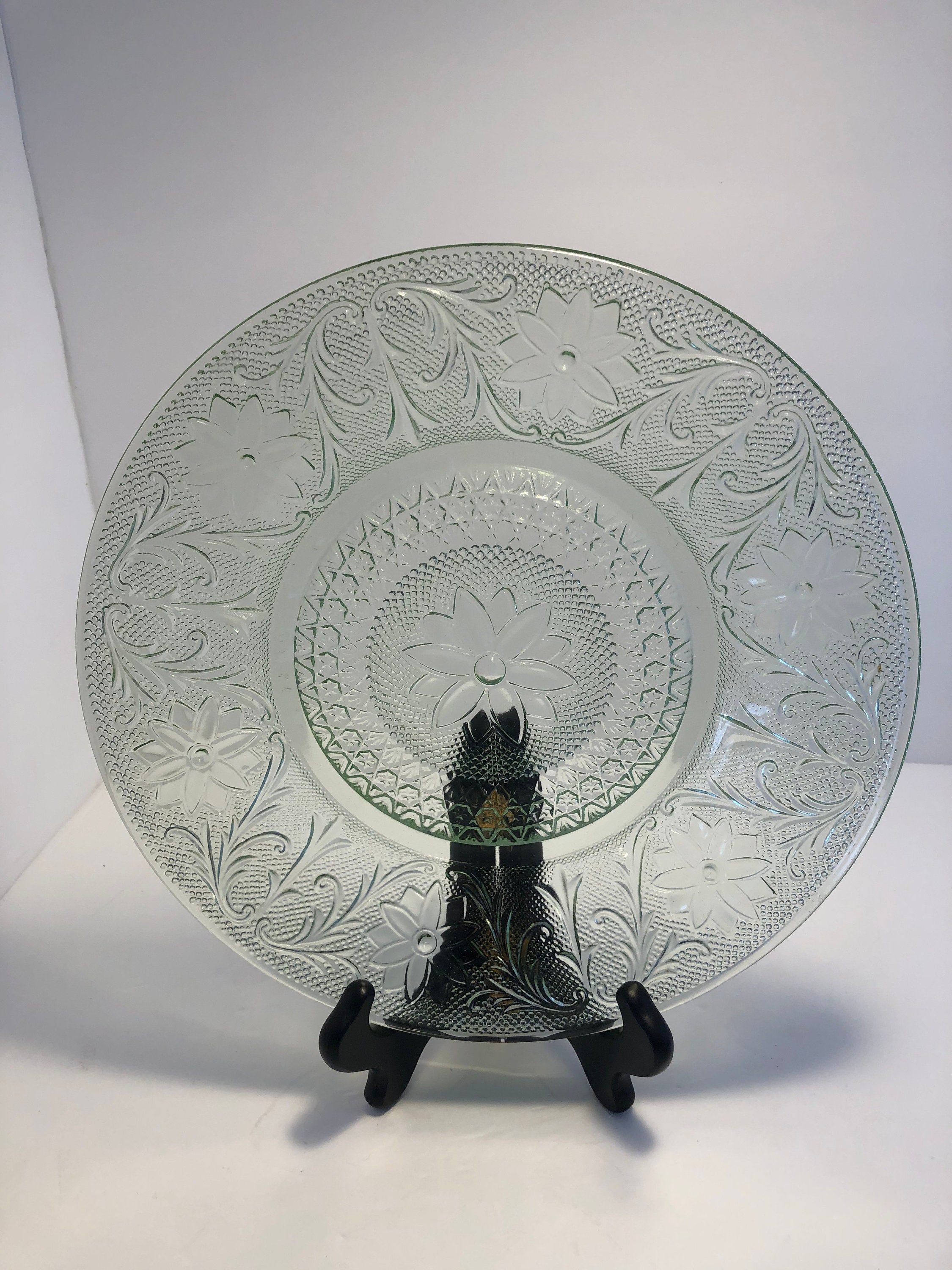 Vintage Tiara Glass Chantilly Green Dinner Plate Vintage Etsy
