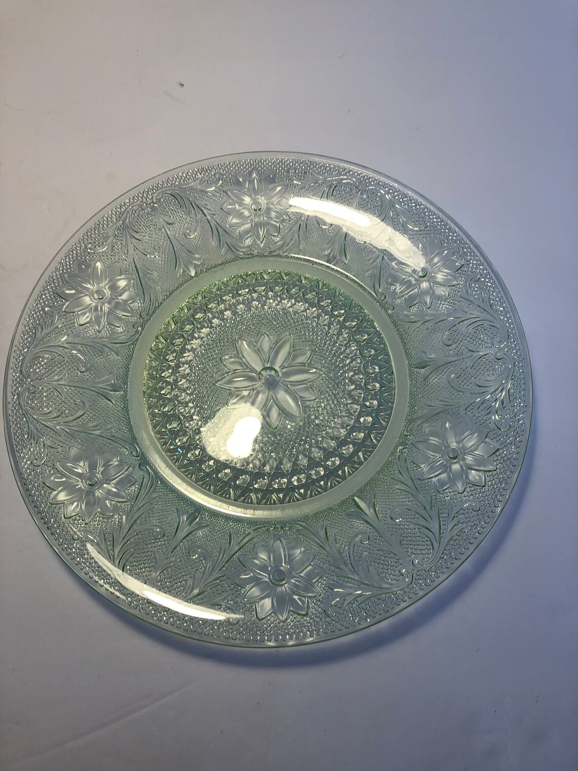 Vintage Tiara Glass Chantilly Green Dinner Plate Vintage Etsy