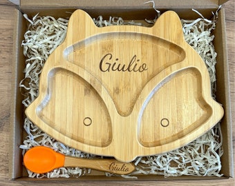 Set pappa in bamboo per bambini svezzamento personalizzato nome cucchiaio