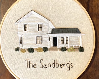 Custom House Embroidery Hoop - Housewarming Gift - Home Keepsake - Home Portrait