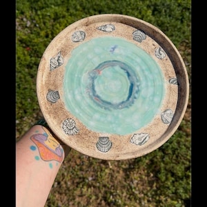Hand Thrown Stoneware Plate: Sand, Sea, Shells - Food Safe