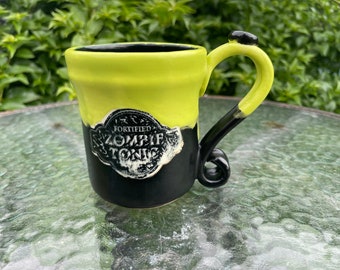 Handmade Zombie Tonic Mug: Green & Black Ceramic Stoneware