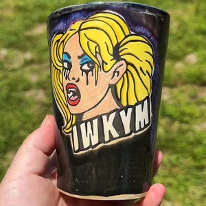 Samantha-Inspired Ceramic Sipper | DCC Fan Travel Mug | IWKYM! Stoneware Tumbler | Handmade Fantasy Pottery | Deep Purple Glaze