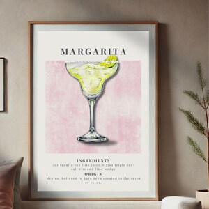 Margarita Cocktail Recipe Wall Art - Printable Bar Decor, Digital Kitchen Art, Modern Drink Poster, Home Bar Printable