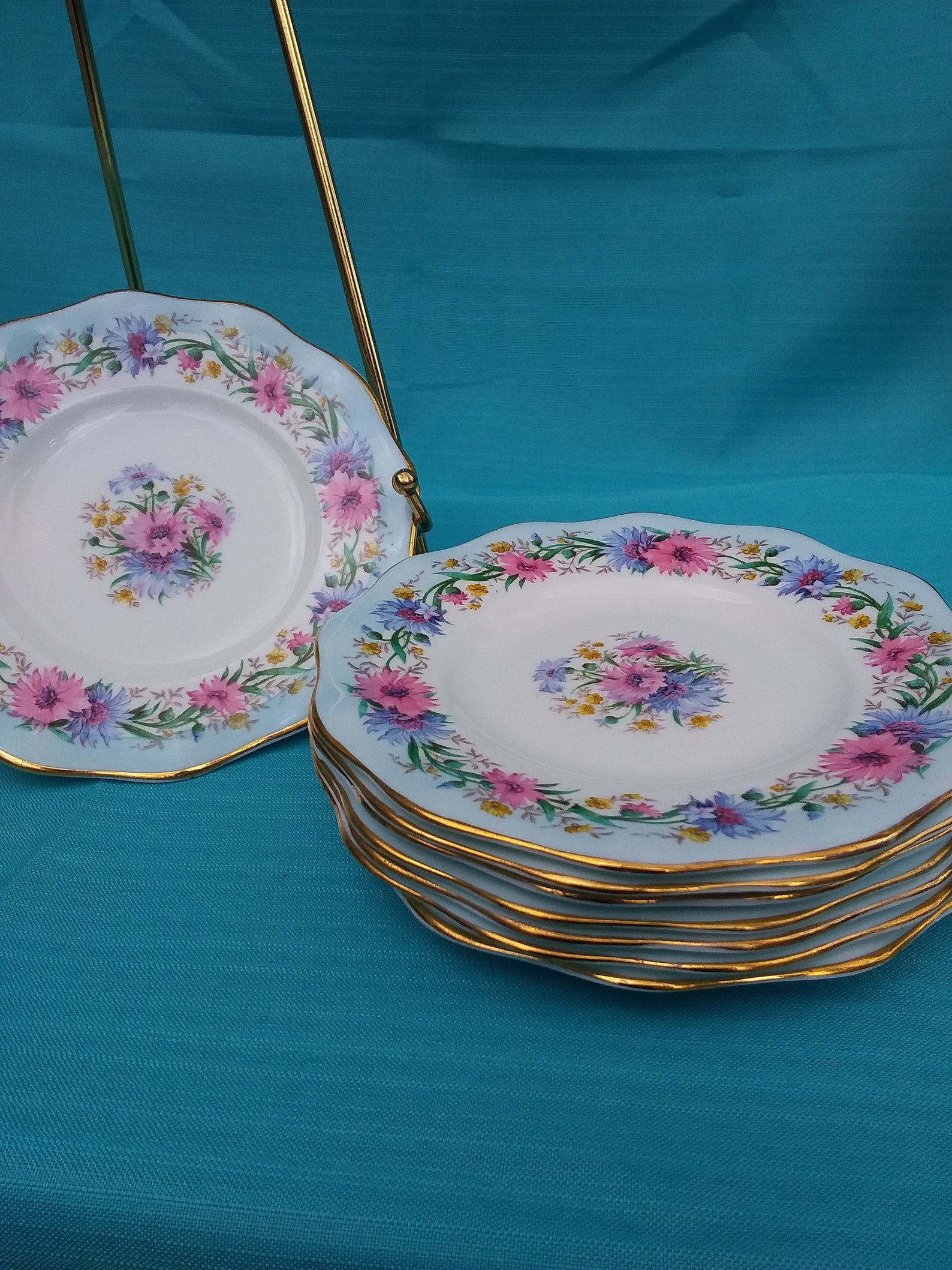 7 Vintage Foley Bone China Cornflower Dinner Etsy