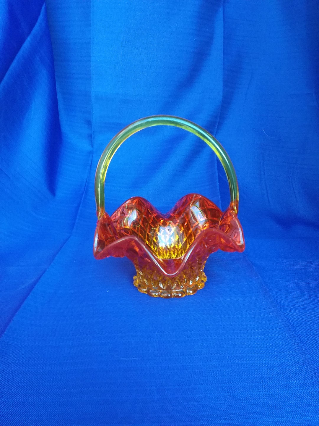 Vintage Carnival Glass Basket Bowl Home Decor Etsy New Zealand