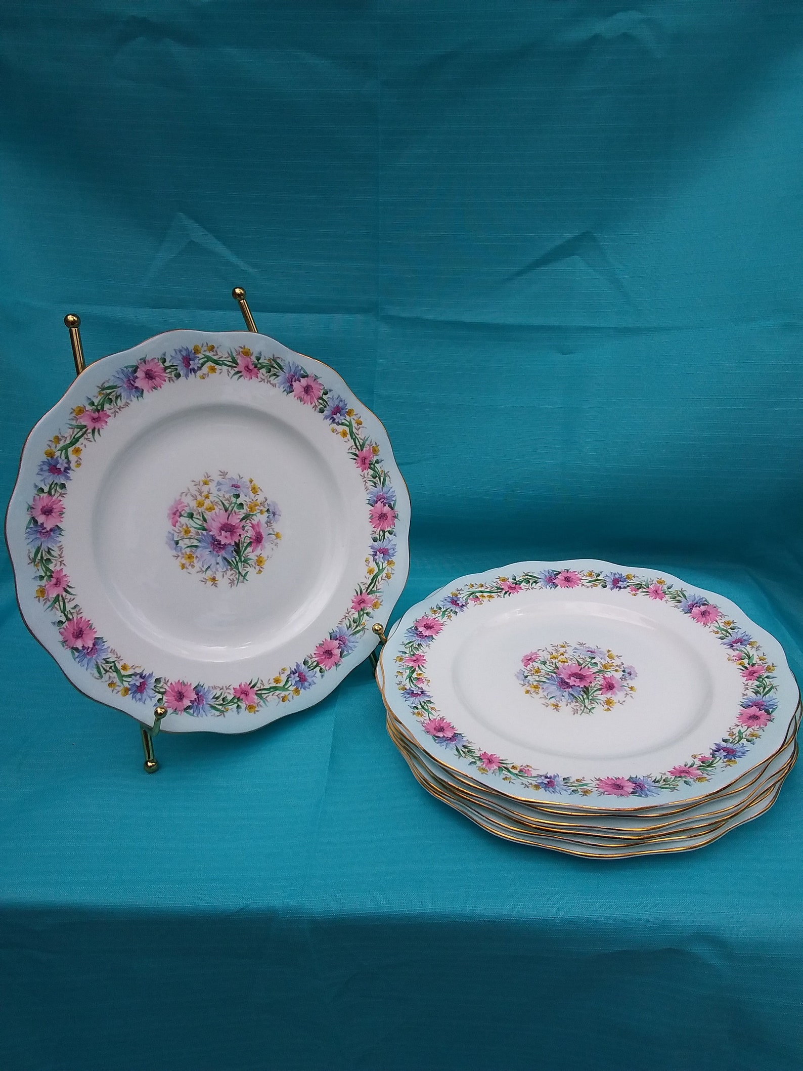 7 Vintage Foley Bone China Cornflower Dinner Etsy