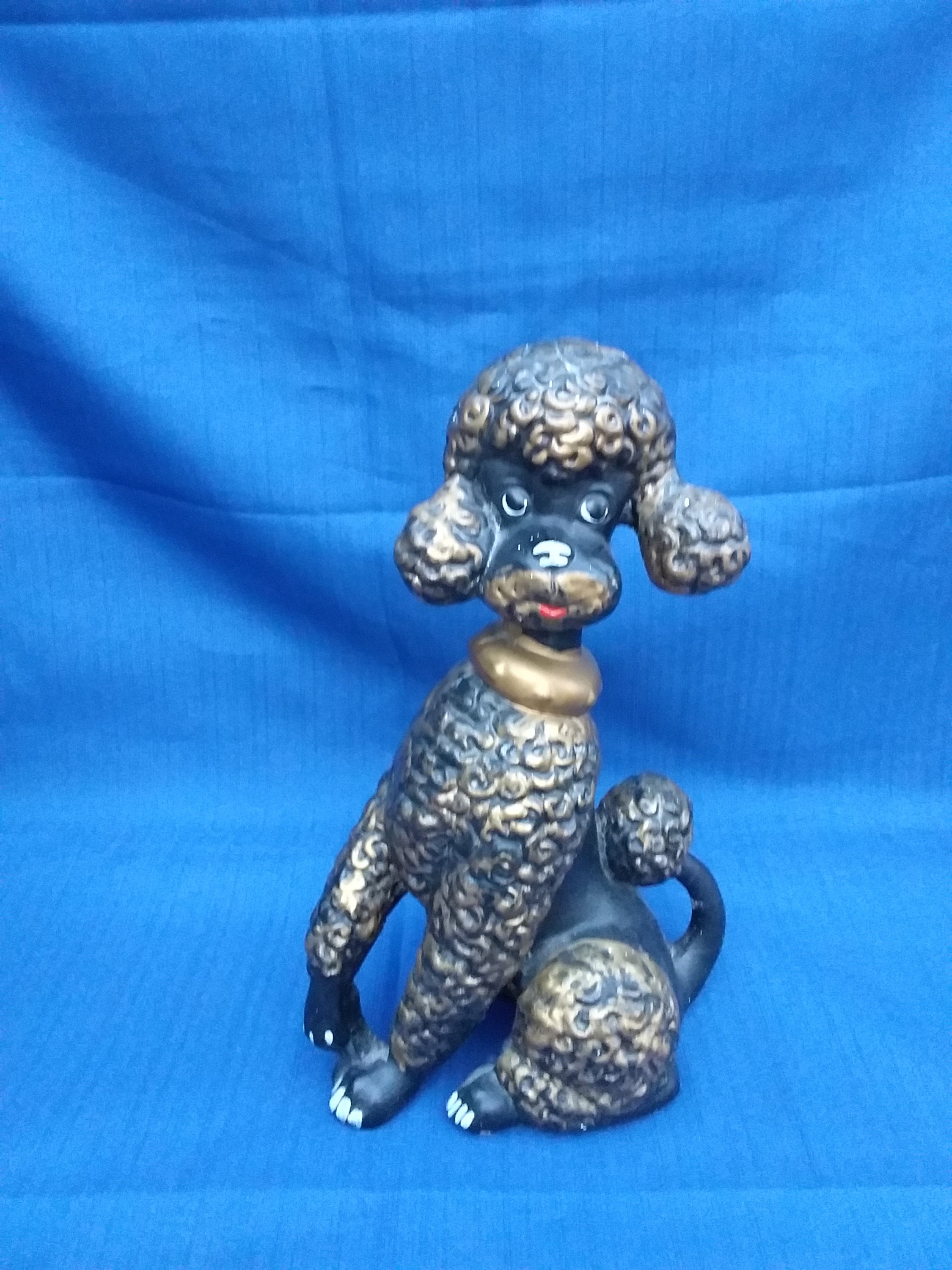 Large Vintage Chalkware Poodle Statue Door Stop Etsy UK