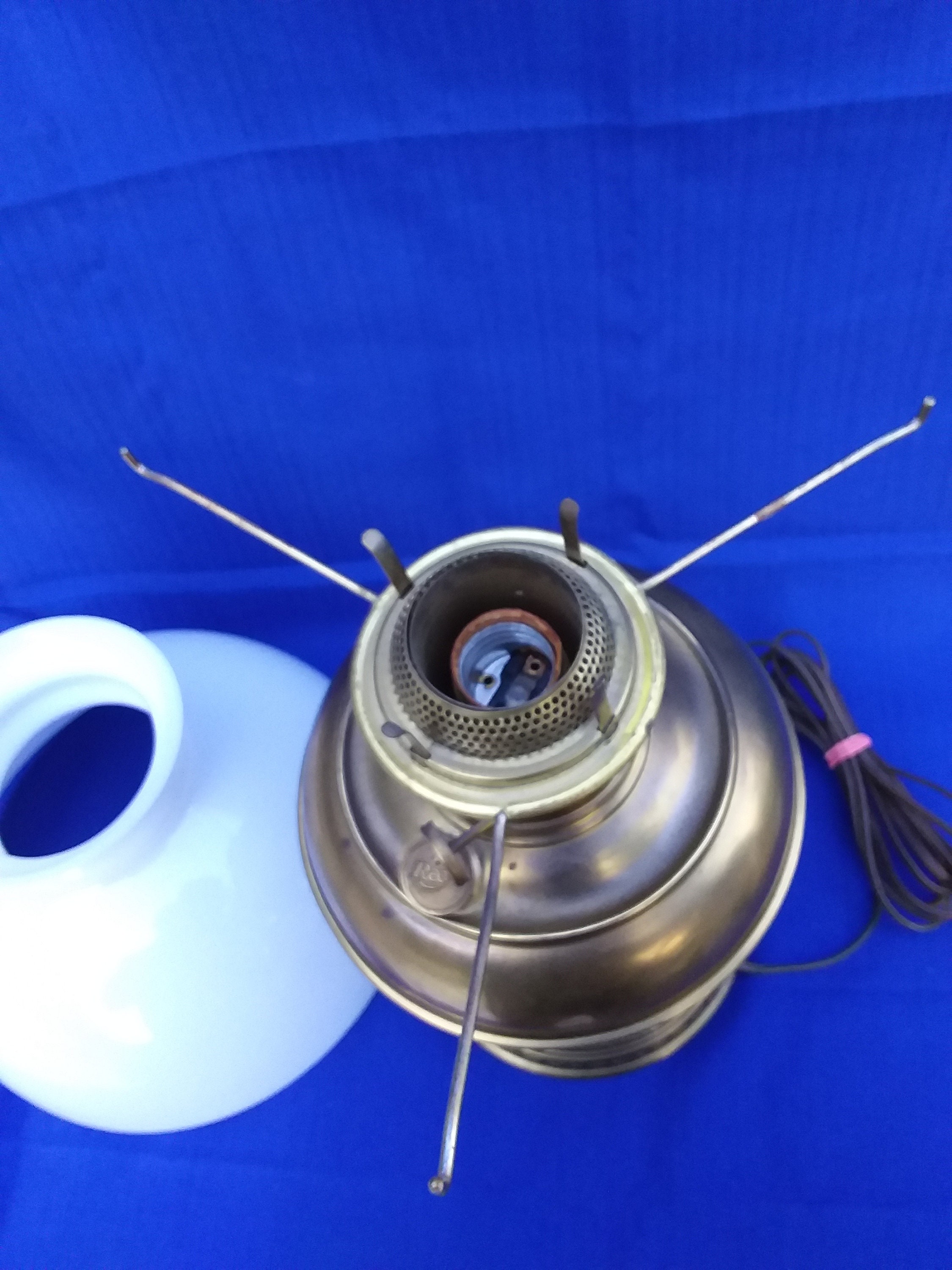 Antique Brass Rayo Oil Table Lamp Electrified White Glass Etsy