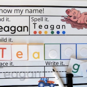 Dry Erase Name Mat, Montesorri Activity to Learn to Spell and Write Name for preschool and kindergarten