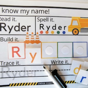 Dry Erase Name Mat, Montesorri Activity to Learn to Spell and Write Name for preschool and kindergarten