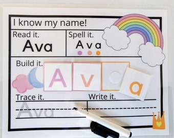 Dry Erase Name Mat, Learn to Spell and Write Name for preschooler and kindergarten