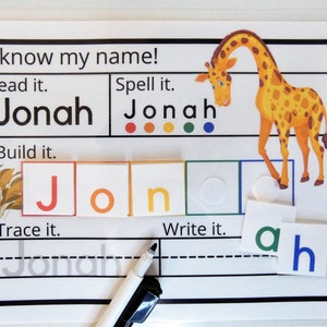 Dry Erase Name Mat, Montesorri Activity to Learn to Spell and Write Name for preschool and kindergarten