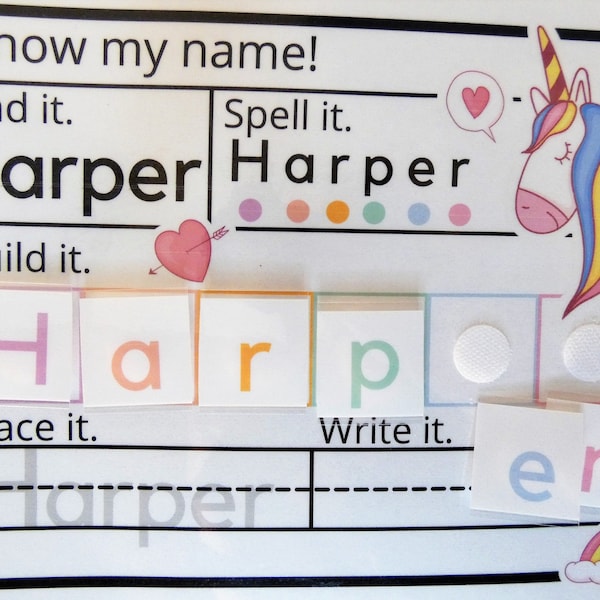 Dry Erase Name Mat, Montesorri Activity to Learn to Spell and Write Name for preschool and kindergarten