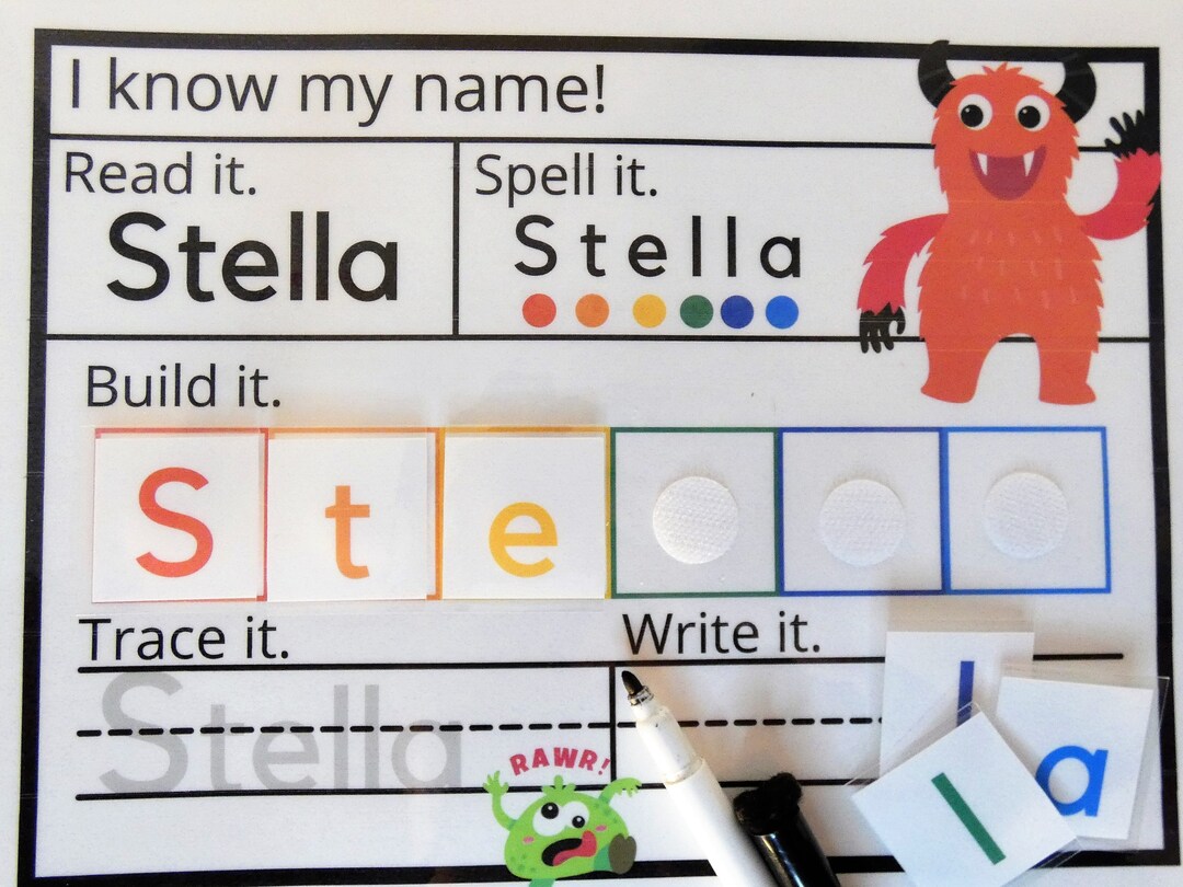 Dry Erase Name Mat, Montesorri Activity to Learn to Spell and Write