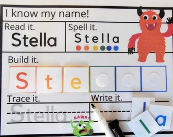 Dry Erase Name Mat, Montesorri Activity to Learn to Spell and Write Name for preschool and kindergarten