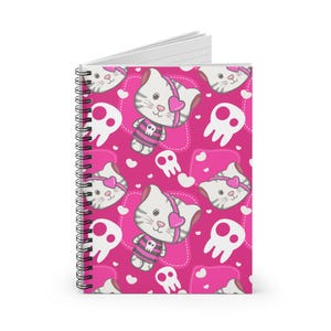 Cute Cat & Skull Spiral Notebook, Adorable Kitty Journal, Pastel Stationery, Fun Gift for Cat Lovers, School Supplies