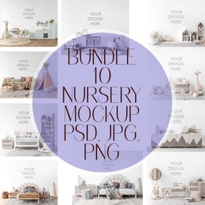Bundle Nursery Wallpaper Mockup Interior Mockup Kids Room Mockup Poster Mockup Blank Wall Art Mockup Children's Room Mockup, PSD, PNG Mockup