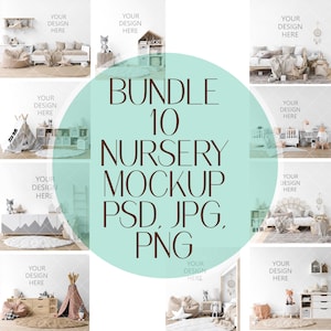 Bundle Nursery Wallpaper Mockup Interior Mockup Kids Room Mockup Poster Mockup Blank Wall Art Mockup Children's Room Mockup, PSD, PNG Mockup
