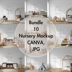 Canva Bundle Nursery Wall Art Mockup Boho Interior Mockup Wallpaper Kids Room Mockup Poster Mockup Blank Wall Mockup Children's Room Mockup