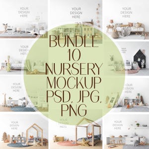 Bundle Nursery Wallpaper Mockup Interior Mockup Kids Room Mockup Poster Mockup Blank Wall Art Mockup Children's Room Mockup, PSD, PNG Mockup