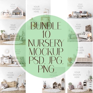 Bundle Nursery Wallpaper Mockup Interior Mockup Kids Room Mockup Poster Mockup Blank Wall Art Mockup Children's Room Mockup, PSD, PNG Mockup