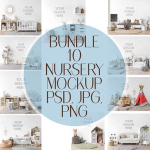 Bundle Nursery Wallpaper Mockup Interior Mockup Kids Room Mockup Poster Mockup Blank Wall Art Mockup Children's Room Mockup, PSD, PNG Mockup