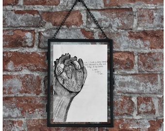 I am | Heart in Hand Decor | Motivational Print | Emotional Charcoal Art | I Am Enough | Original Illustration | Survivor Print