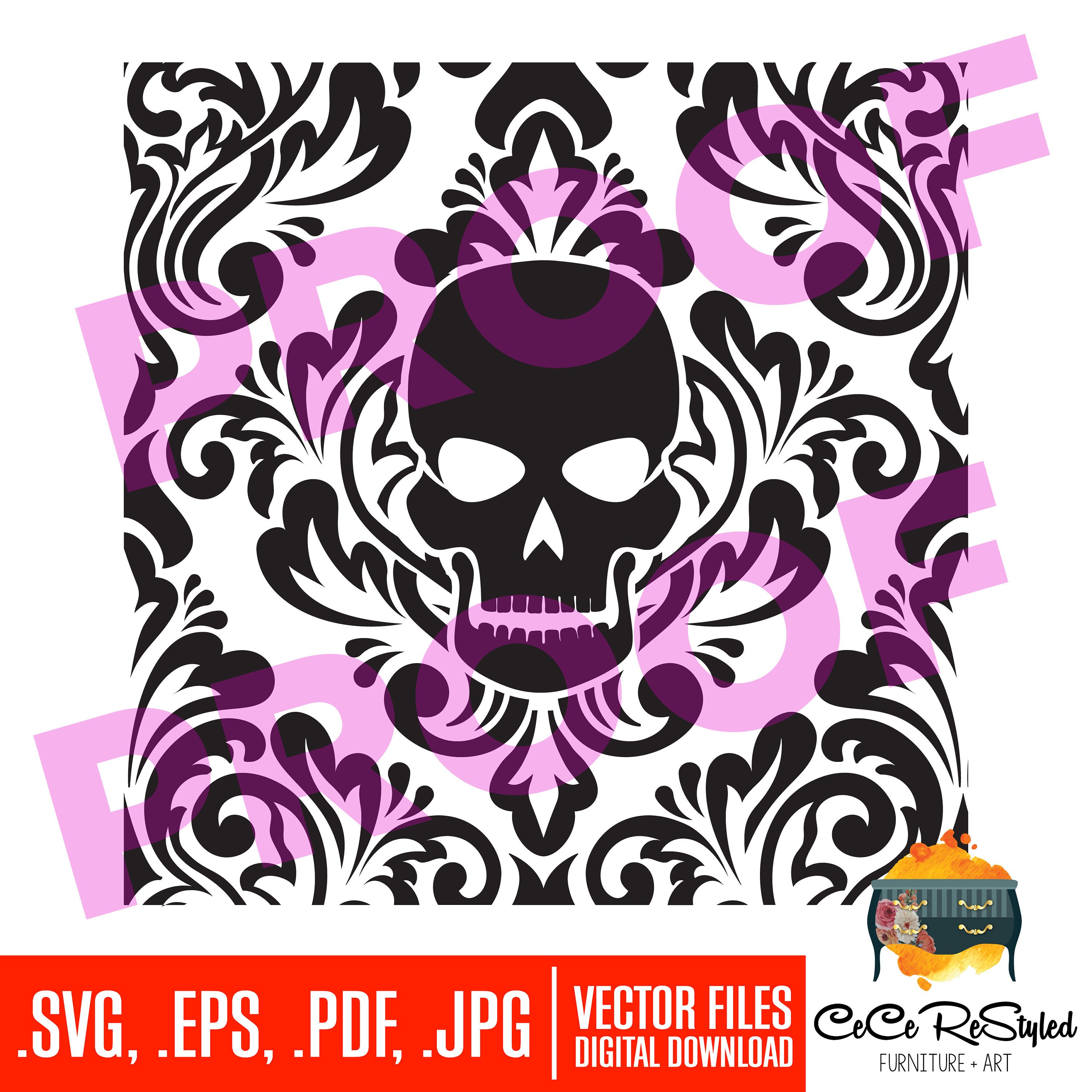 Skull Tile Damask Custom Stencil File Download ONLY Etsy