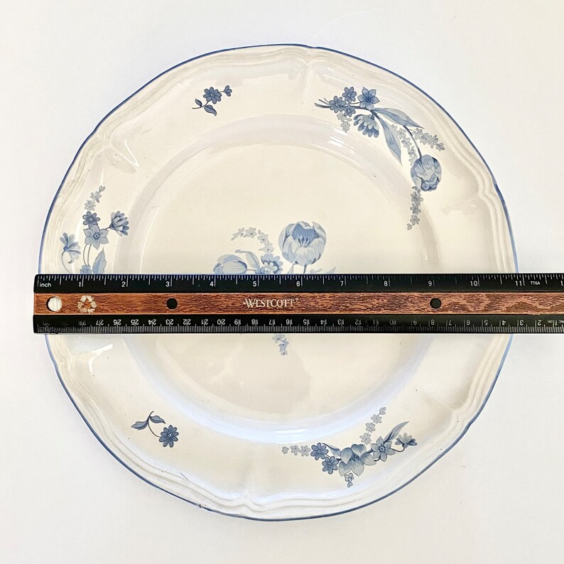 2 Dinner PLATES / BRICK OVEN Jardin Bleu Stoneware / Creamy White Blue