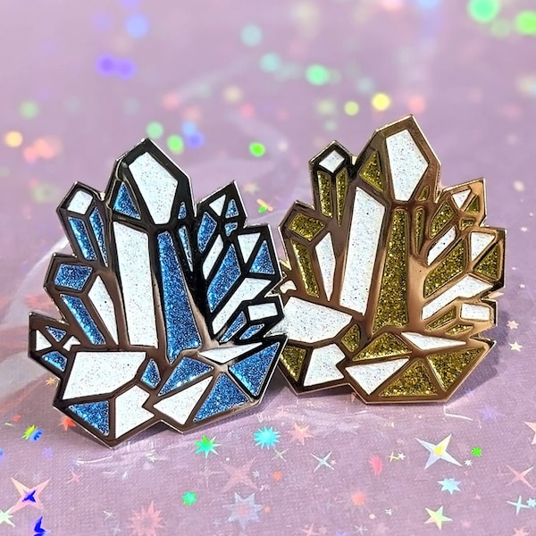 Sky Blue or Gold Glitter Crystal Cluster Hard Enamel Pin Seconds