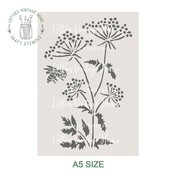 A5 Stencil COW PARSLEY - Fleurs Florales English Countryside Meadow - Meubles, Tissus, Arts et Artisanat - Réutilisable 190 Mylar