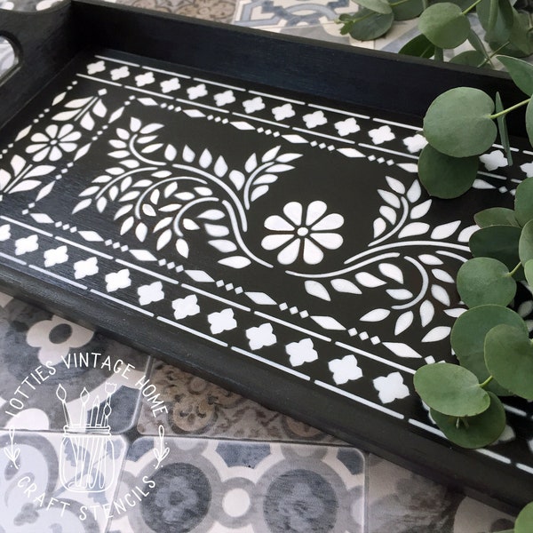 A4 Stencil - BONE INLAY 01 -  Upcycle Furniture, Fabric, Arts & Crafts - Repeatable Boho Indian Pattern Borders - Reusable 190 Mylar