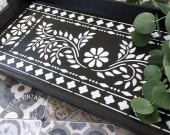 A4 Stencil - BONE INLAY 01 -  Upcycle Furniture, Fabric, Arts & Crafts - Repeatable Boho Indian Pattern Borders - Reusable 190 Mylar