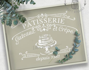 A4 Stencil PATISSERIE - Shabby Chic, Furniture, Fabric, Arts and Crafts - Rustic French Upcycle - Reusable 190 Mylar