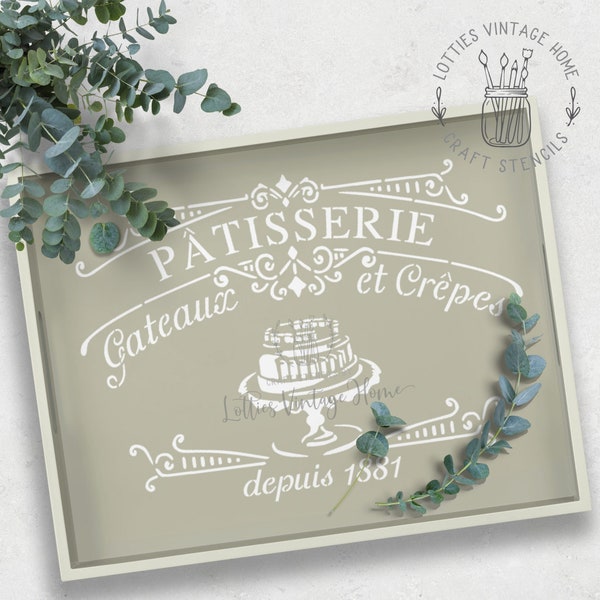 A4 Stencil PATISSERIE - Shabby Chic, Furniture, Fabric, Arts and Crafts - Rustic French Upcycle - Reusable 190 Mylar