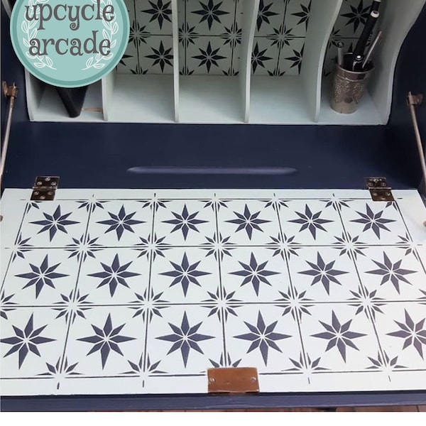 A4 Stencil - VICTORIAN STARBURST TILES - Vintage - Fabric Crafts Furniture - Repeatable Pattern - Reusable 190 Mylar