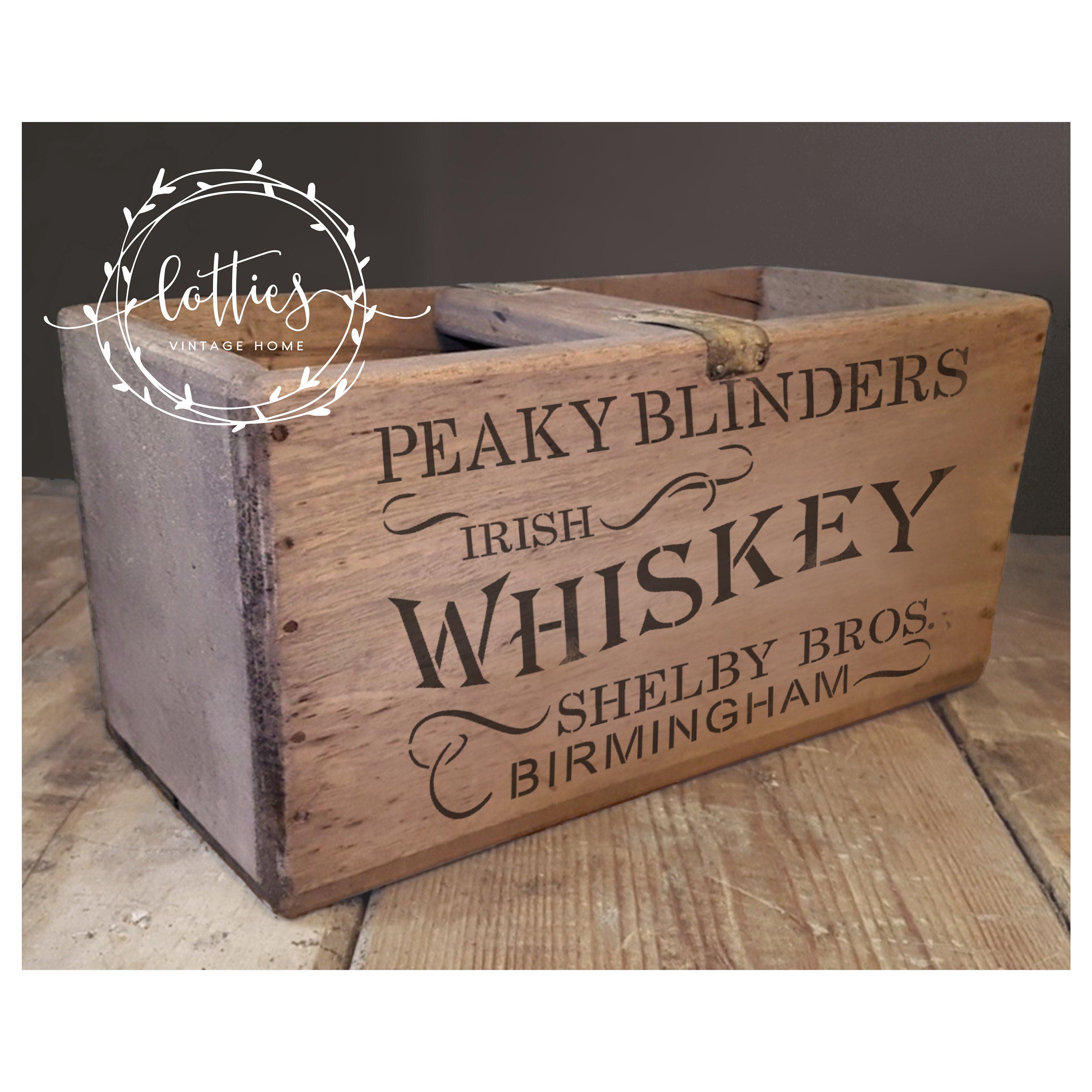 Wooden Peaky Blinders Shelby Bros Birmingham Whiskey or Gin Crate Box Storage 