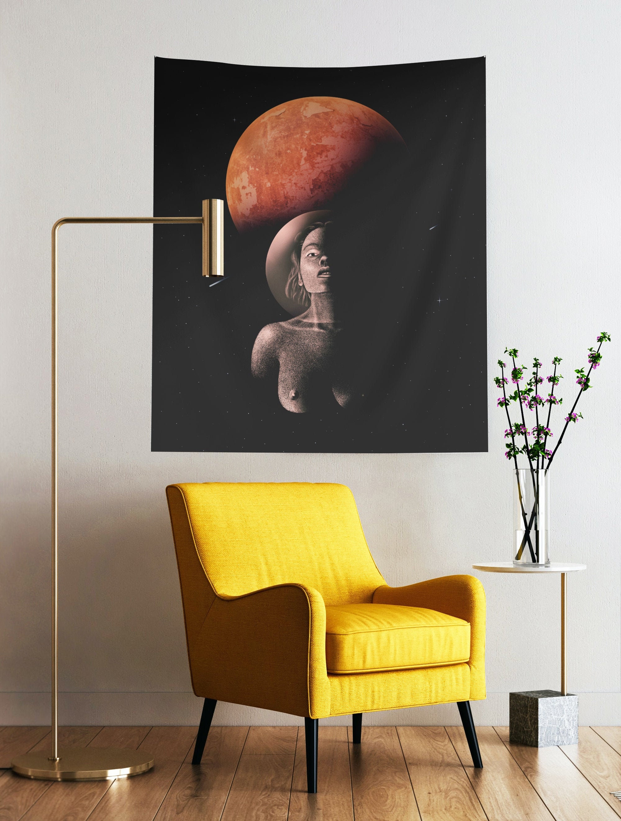 Tapisserie Murale Femme Cosmonaute, Décoration Murale, Science Fiction, Planète