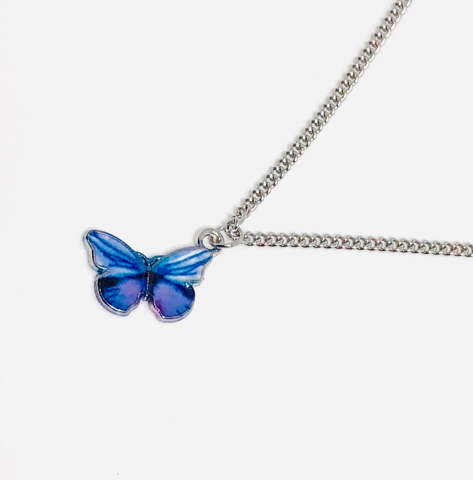 Blue Butterfly Charm Necklace Blue Butterfly Charm Pendant Etsy
