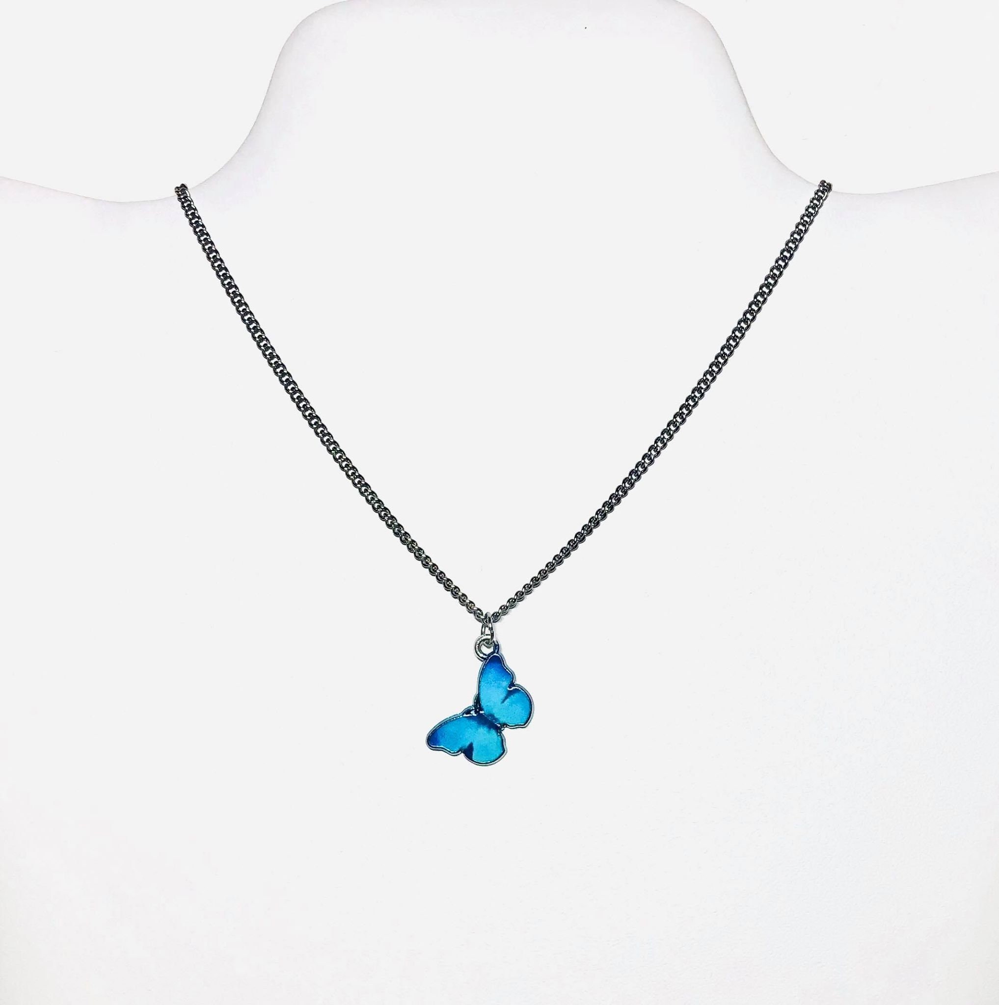 Blue Butterfly Charm Necklace Blue Butterfly Charm Pendant Stainless