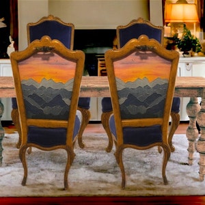 Blue Ridge Dining Chairs :Cabin Cozy Vintage Refurbished Chairs Set Of 4 Wood Antique Denim Mountain Decor Bear Decoration Home One Of Kind