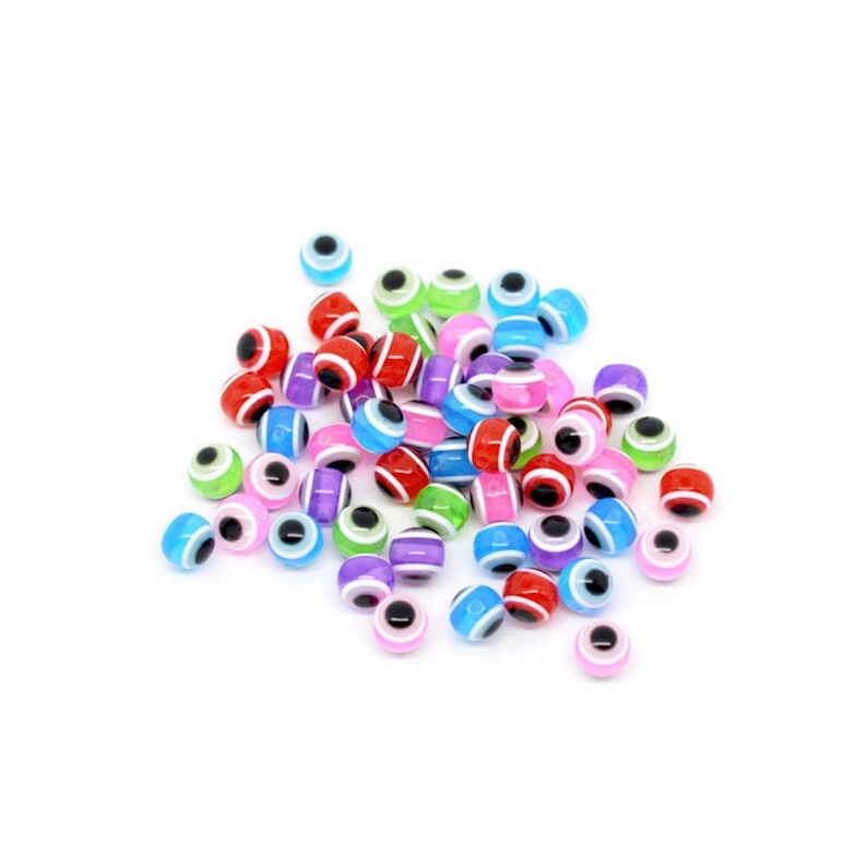 100 Perles R\u00e9sine \u0152il Mauvais Ray\u00e9s multicolore 10 mm