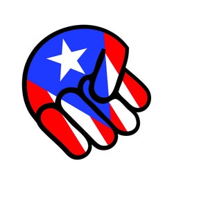 May include: A stylized fist with the colors and star of the Puerto Rican flag.
