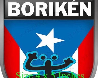 Puerto Rico Flag Stickers, Shield, Decal, Car Sticker, Pickup Truck,Calcomania, Puerto Rican Size 4 x 5 Inches