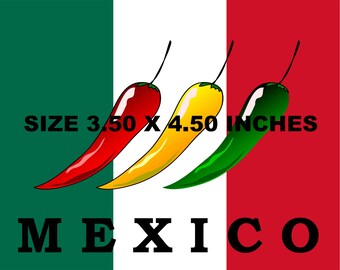 Mexican Flag Sticker Decal,Mexico Chiles Flag, Bandera De Mexico, 3.5 X 4.5 Inches
