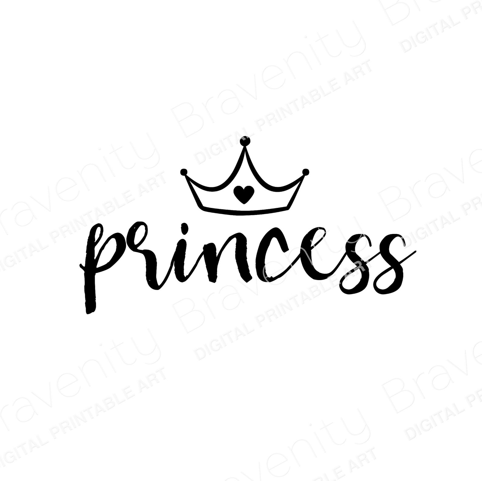 Princess Printable Art Princess Sign with Crown Heart Etsy