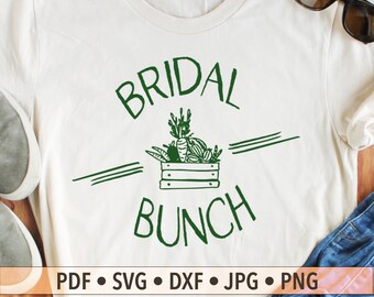 Bridal Bunch Veggies Digital Art, Farmhouse Bride Group SVG Cut Files, Bachelorette PNG, Printable Party Decor with Farm Vegetables Art