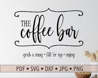 Coffee Bar SVG, Coffee Printable Art, Vintage Style Coffee Station Art, Coffee Digital Art for Farmhouse Kitchen, SVG Coffee Bar Wall Art